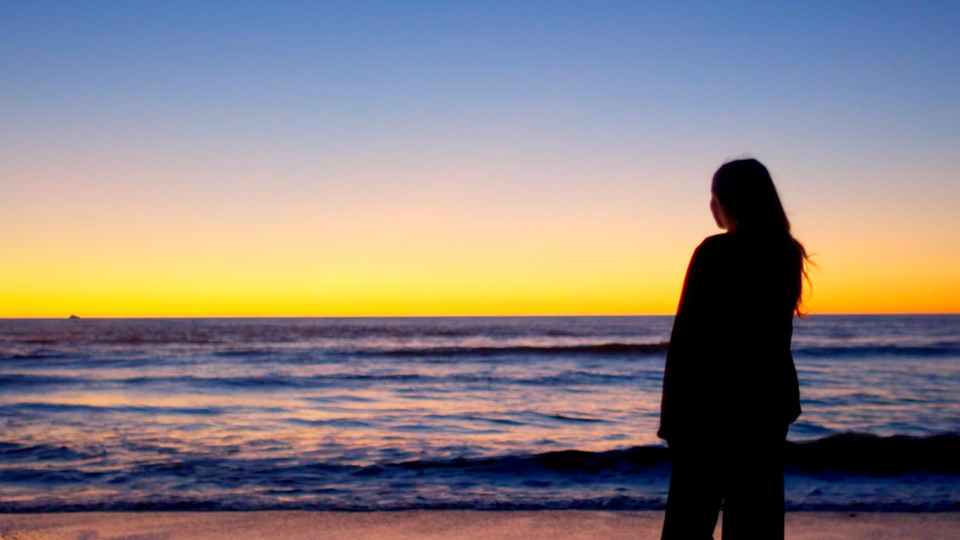A figure on the Venice shoreline at sunset